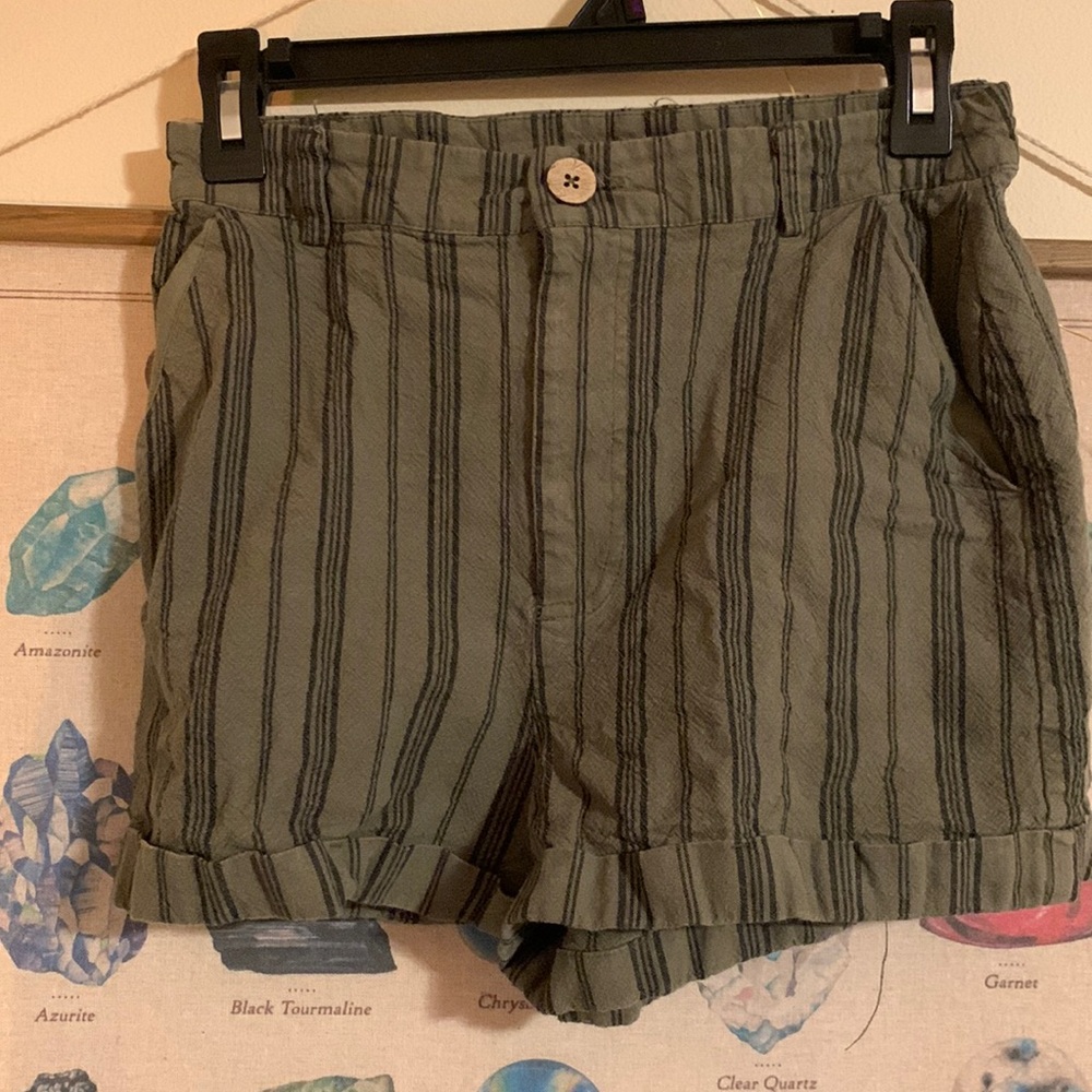 Dark Green Black Striped Shorts
